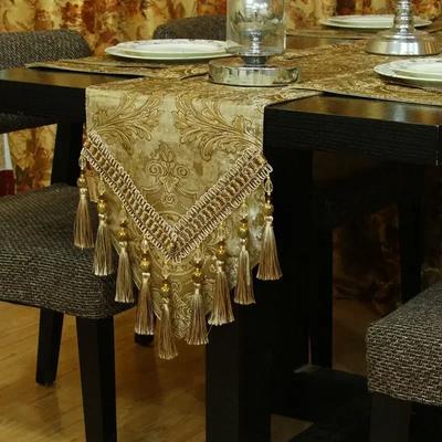 Europäische Jacquard-Tischfahne, für Teetisch und Fernsehschrank, rutschfestes langes Handtuch, mit Perlen besetzte Quaste, Möbeldekoration, Tischdecke