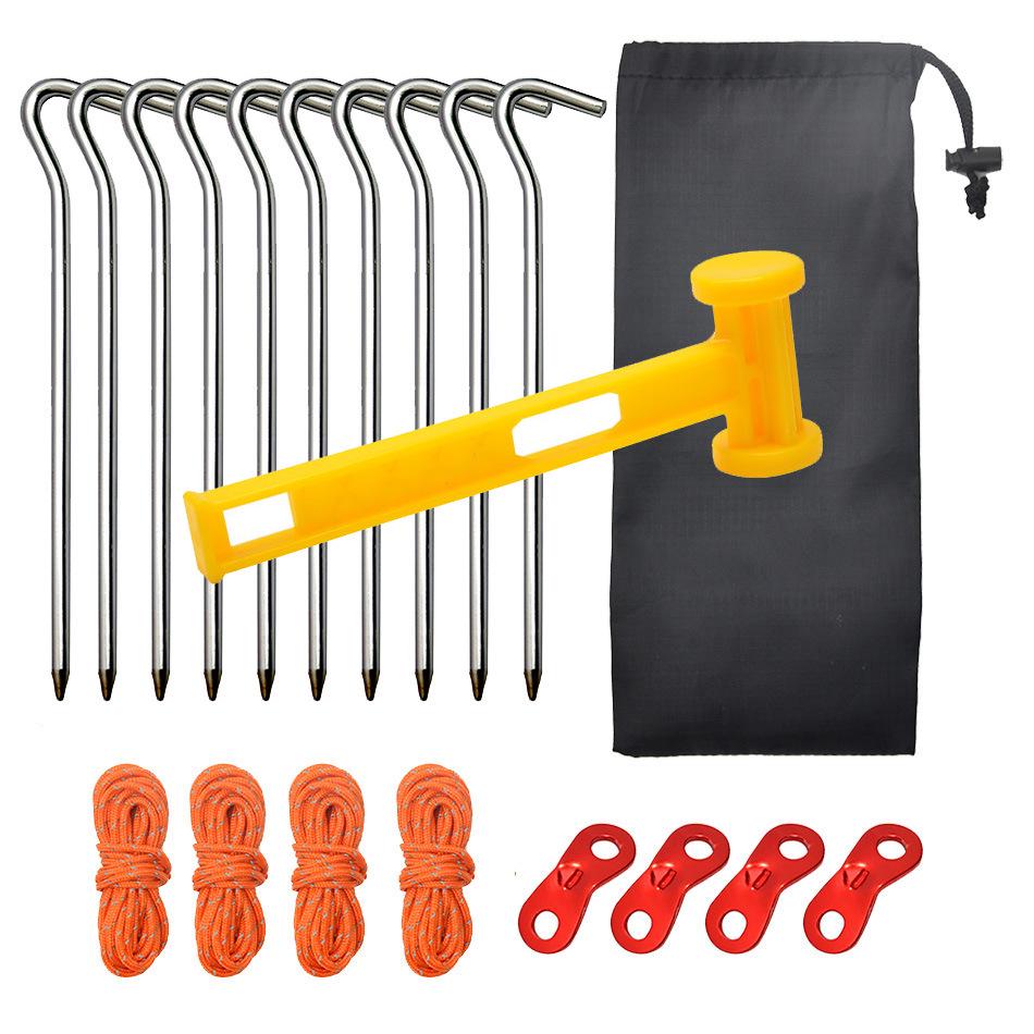 Type 7 Aluminum Alloy Tent Peg and Rope Set with Hammer