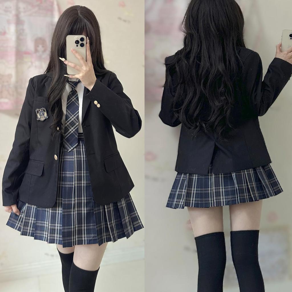 QOOLY Schuluniform, Cosplay-Mode für Frauen, Perfekt für den Arbeitsweg, Abschlussfeiern und Einschulungszeremonien, Schwarz, Größe 2XL