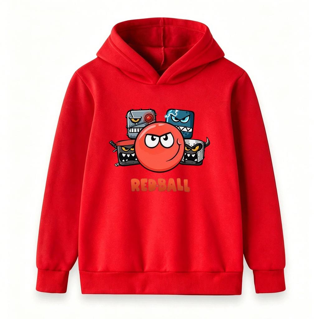 Kids Boys Girls Pullover Hoodie, Cool Red Ball Cartoon Print Casual Warm Long Sleeve Hooded Sweatshirt for Children Daily Wear