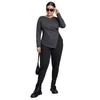 European and American large-size women's clothing spring and summer long-sleeved t-shirt fat mm irregular split-ended versatile bottoming slim-fit top