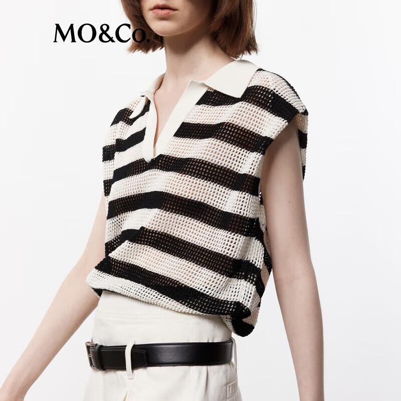 MO&Co. Women's Striped Polo Knit Top