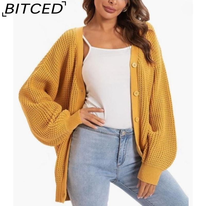 

BITCED Women s Sweater - Fall/Winter Knitwear - Single-Button Loose Cardigan XXXL имбирный