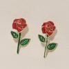 Sweet Cute Red Apple Shaped Earrings For Women Full Rhinestone Strawberry Rose Flower Green Leaf Earring Wedding Party Jewelry