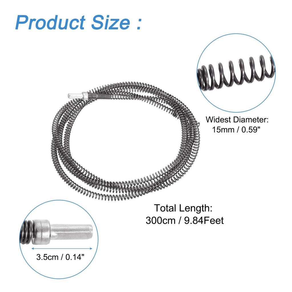 uxcell 9.84ft Drain Auger Cable, Pipe Cleaning Spring Clog Removal, Flexible Plumbing Snake Pipe Drain Cleaner for Kitchen Shower Sinks