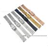 Men's Stainless Steel Watch Band with Double Safety, Flat-End, Solid, Five-Bead Design (Sizes: 18-24mm)
