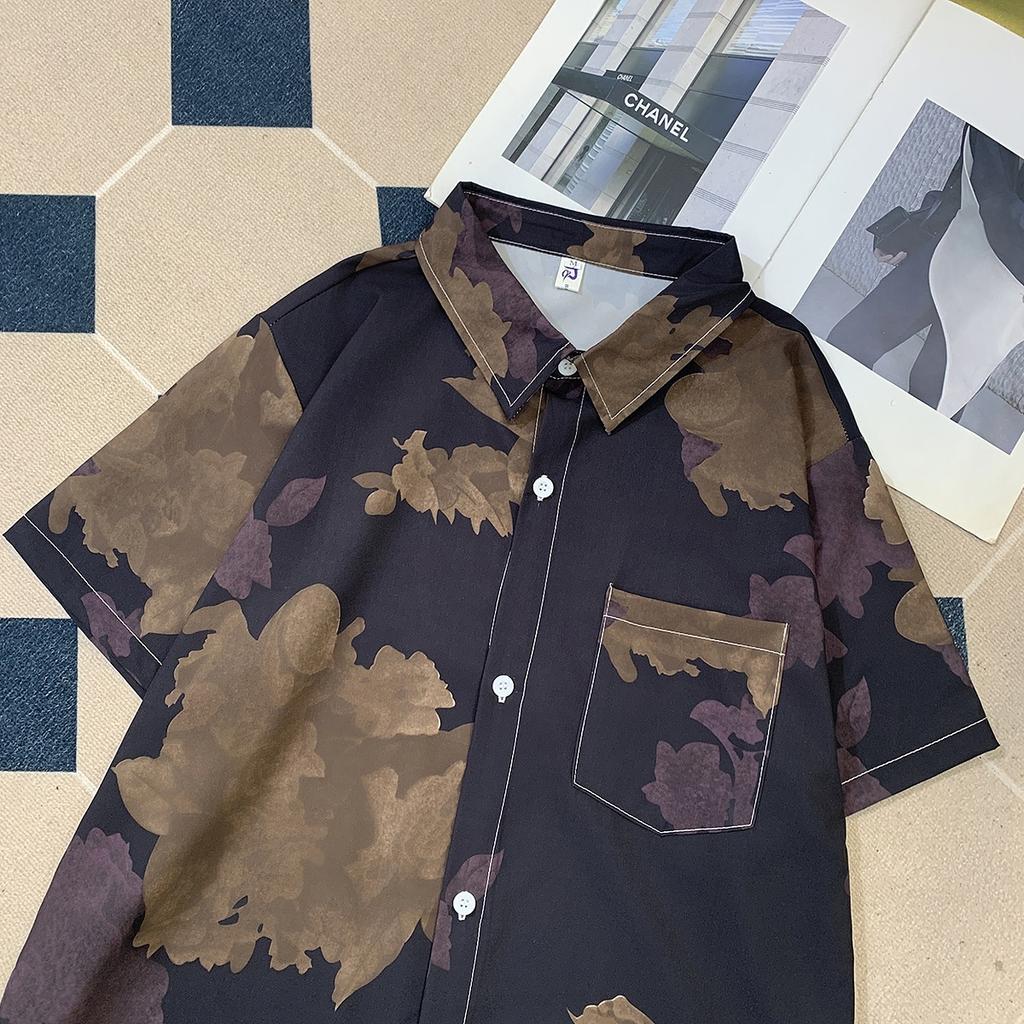 Summer Flower Full Printed Short Sleeve Printed Shirt Men's Seaside High-Grade Thin Casual Seaside Holiday Shirt Half Sleeve Top