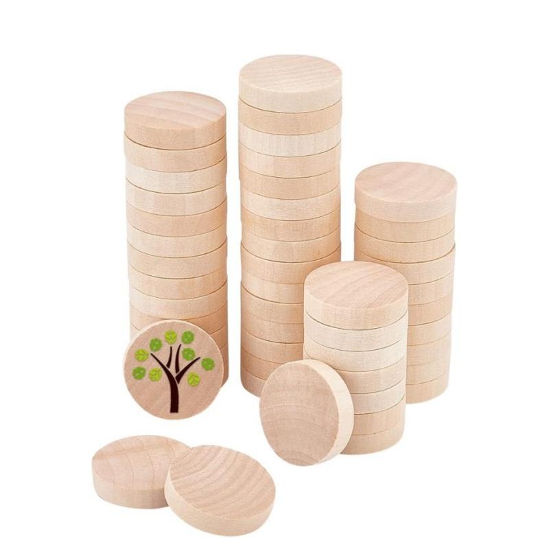 40mm Unfinished Wood Circle Round Disc Blank Natural Wooden Cutout Ornaments for Decoration DIY Craft Art Supplies