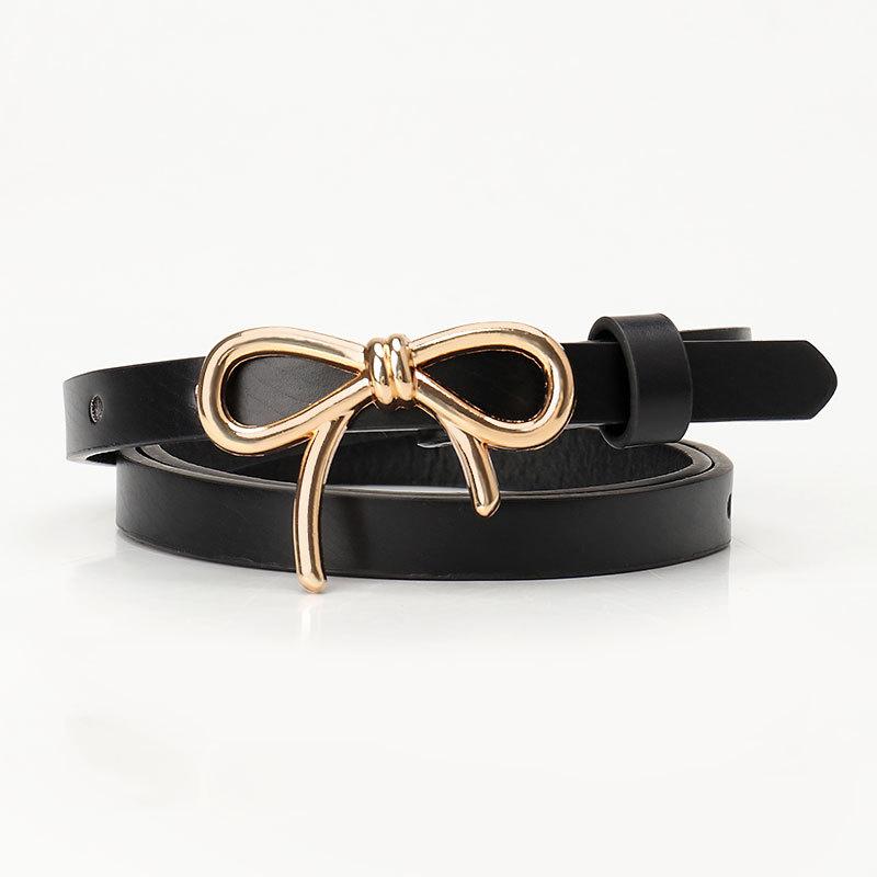 New Sweet Girl Bow Women's Belt Gold Buckle Versatile Dress Light Luxury High-end Decorative Belt Women