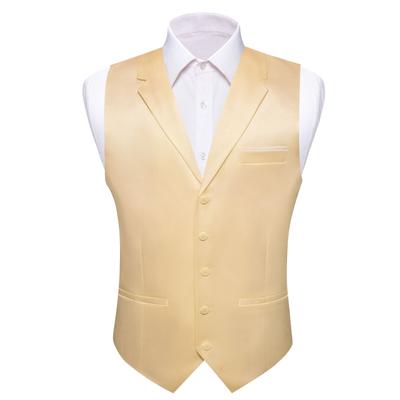Mens Vest Beige Solid Vest Jacquard Woven Silk Wedding Dating Party Set