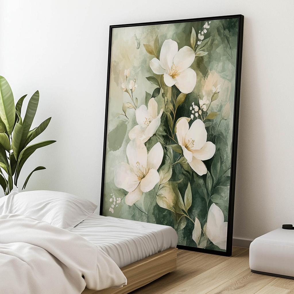 Floral Bouquet On a Green Background Floral Bouquet On a Green Background, 50X70 Cm, Frameless, Premium Canvas On Stretcher