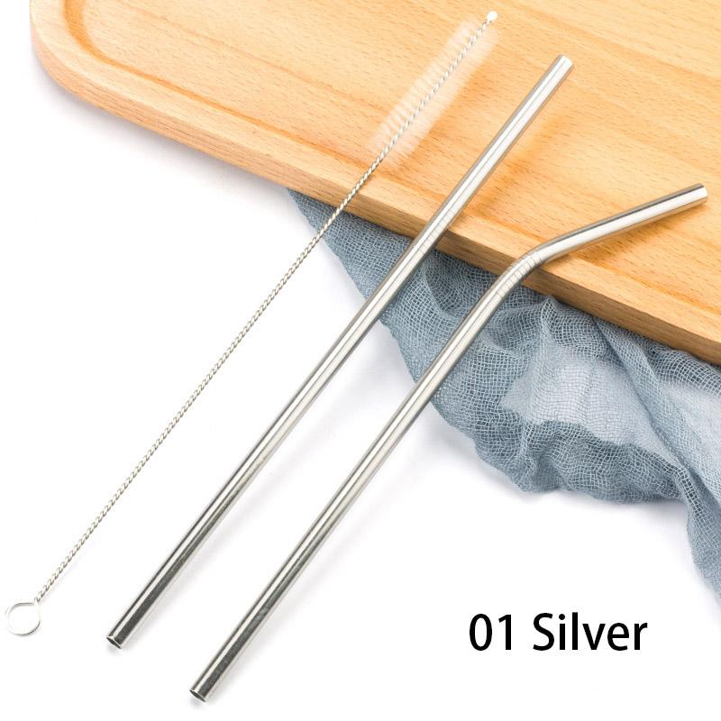 FAIS DU 304 Stainless Steel Straws Reusable Straight Bent Metal Drinking Straw With Cleaner Brush Set Party Bar Accessory