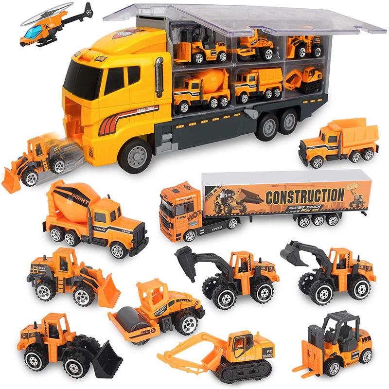 12-Piece Engineering Transport Vehicle Set with Opening Doors and Inertia Action - Children's Toy