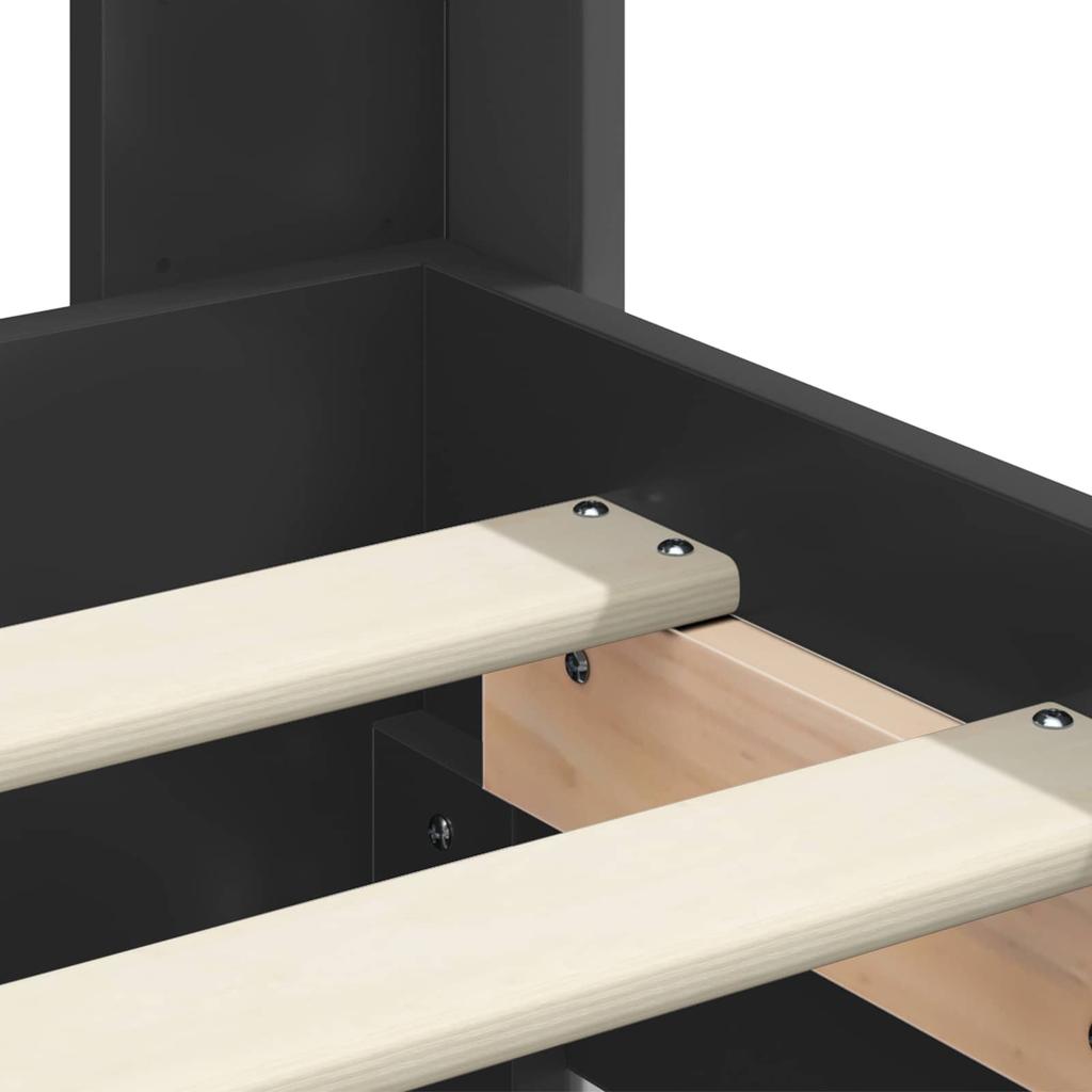 Bed Frame with Storage and Headboard Black 180 X 200 Cm