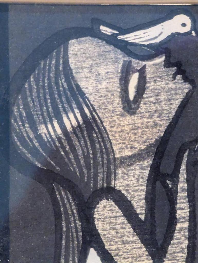 [USED] Authentic woodblock print by Shuzo Ikeda, Birds and Children, A nostalgic and fantastical world, V188