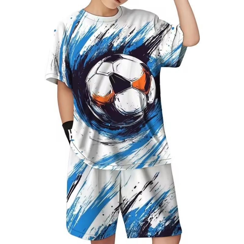 2025 Summer New Children's Set Soccer 3D Printed Children's Short Sleeve Children's Top Round Neck T-shirt Sports Jumper Childre