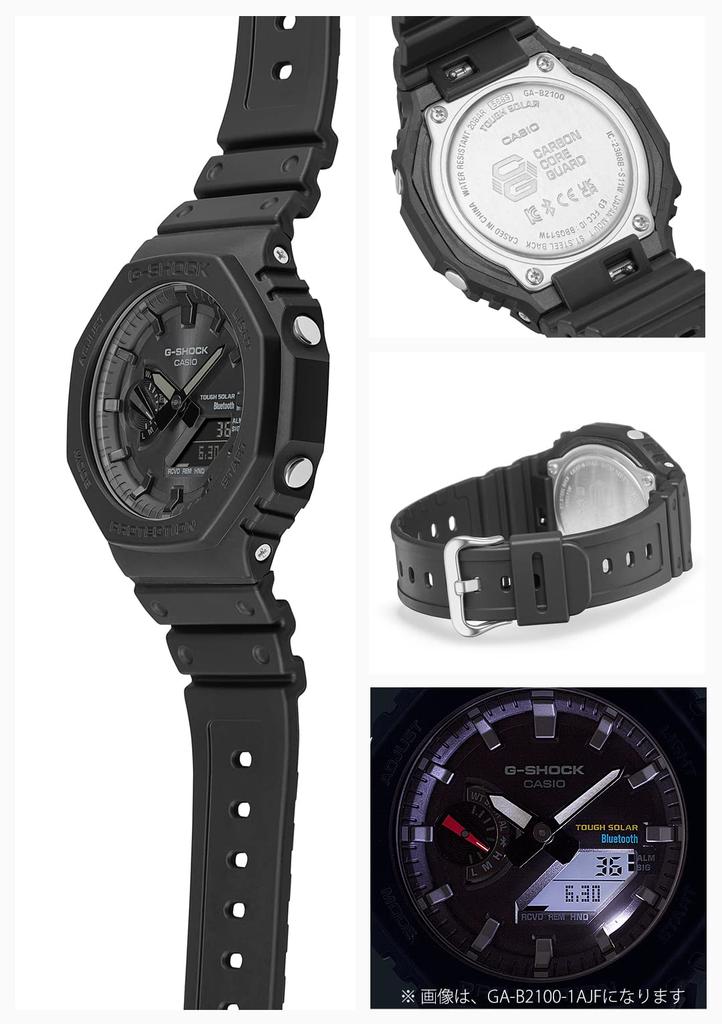 Casio G-Shock GA-B2100-1A1JF, Tough Solar Power, Bluetooth Smartphone Link, All Black "CasiOak" Carbon Core Guard, Men's Sport Watch, Brand New