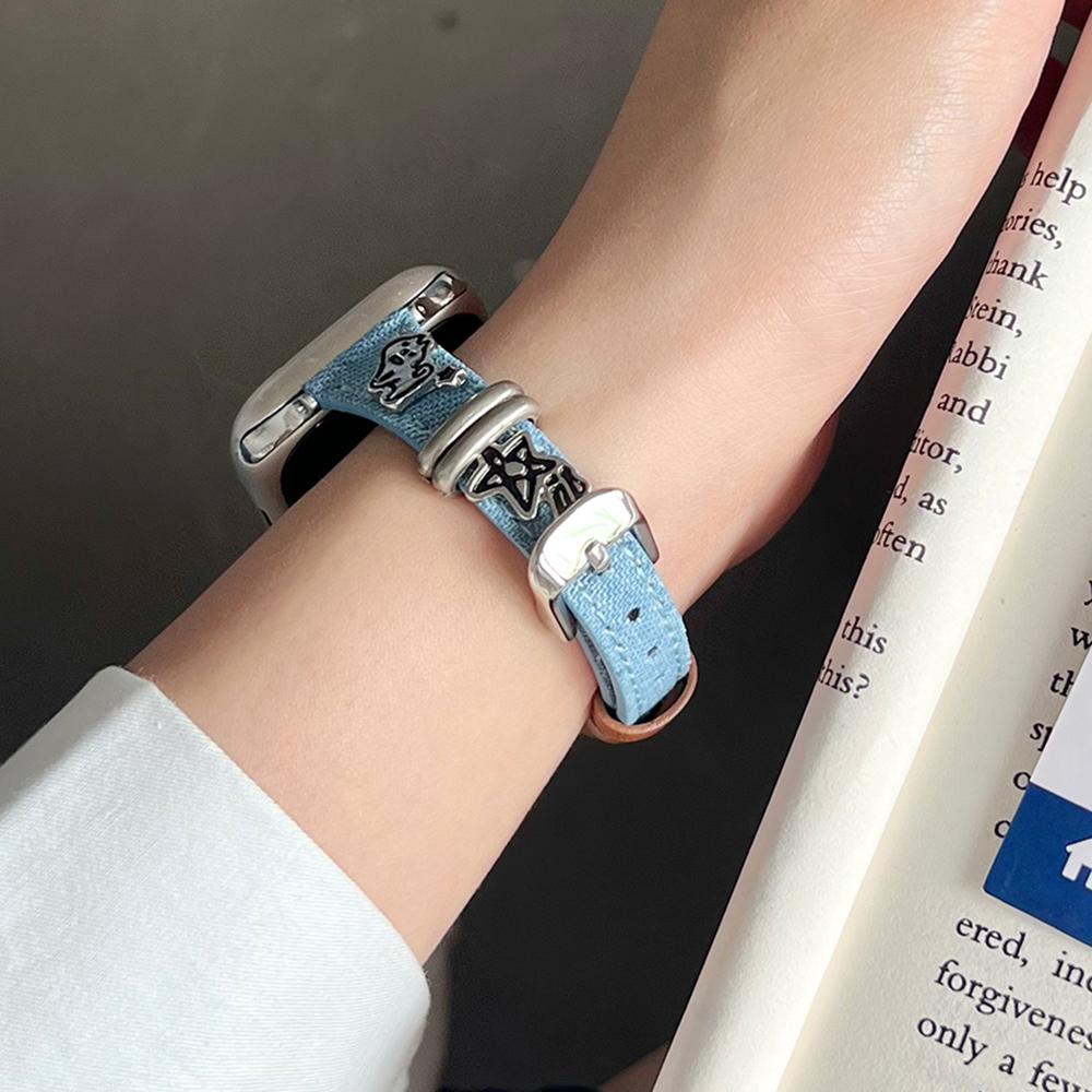 Watch Band for Apple Watch Series 11 10 42mm/9 8 7 41mm/SE3 SE2 SE 6 5 4 40mm/3 2 1 38mm Puppy Decor Denim Strap
