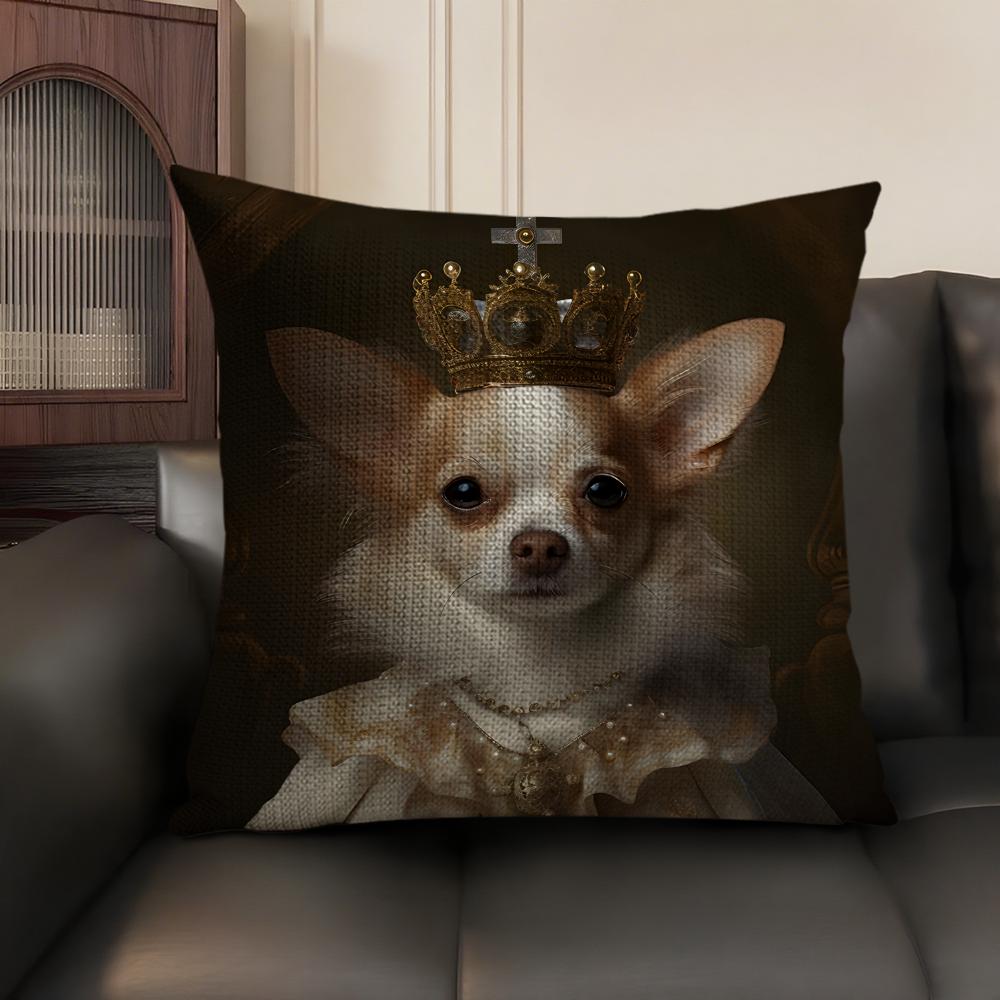 Renaissance Royal Dog Cushion Cover Natural Linen Organic Fabric DoubleSided Printing Sofa Home Decor Gift Pillow Case