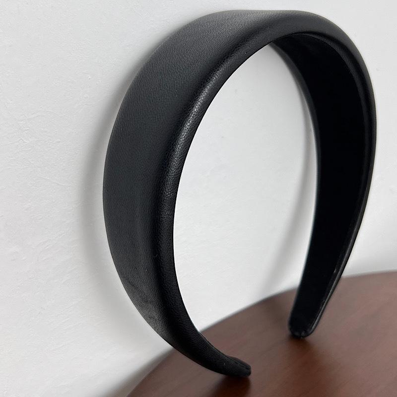 High Quality Women PU Leather Thick Sponge Wide Hairbands Wide Sponge Padded Simple Hair Hoop Band Bezel Hair Accessories