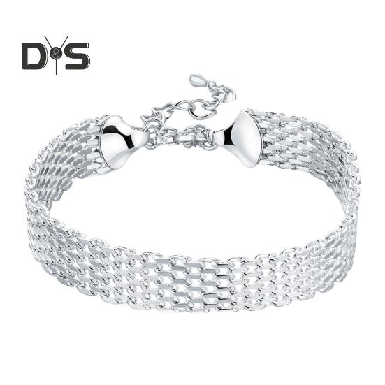 

Женский браслет, регулируемый, плетеный, ажурный, серебряный, полированный, широкий, для пар, повседневная одежда, выпускной, запястье, подарок на праздник серебряный