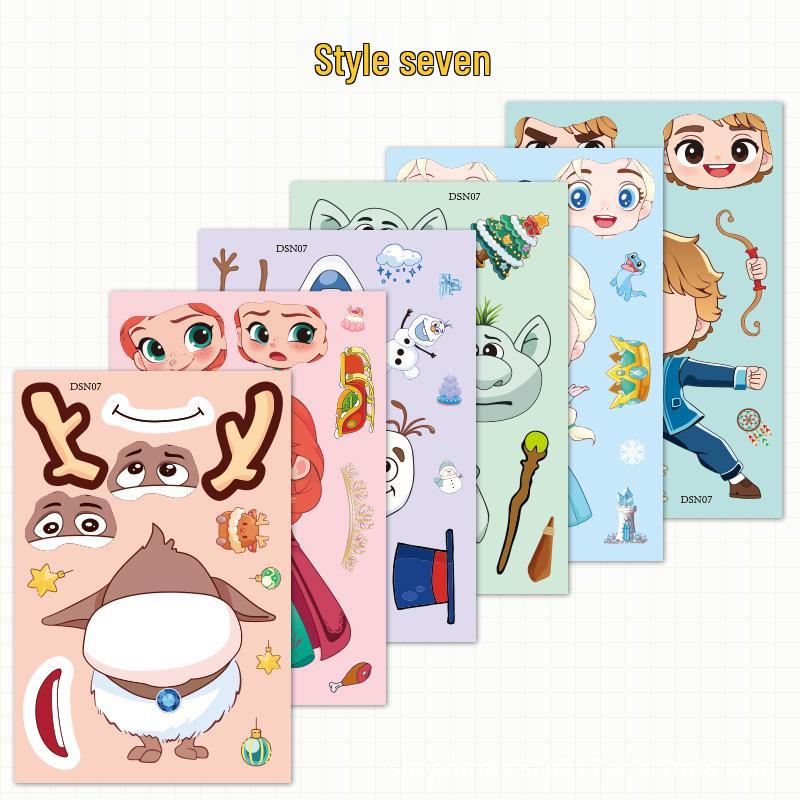 Little Princess Cartoon Face-Changing DIY Stickers - Fun, Creative Self-Adhesive Decorations for Kids