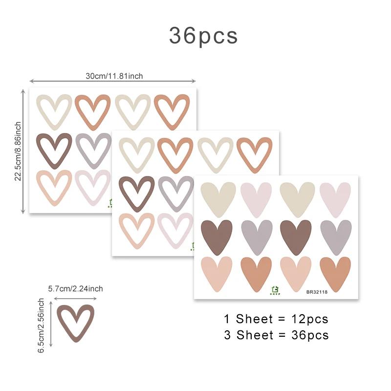 36pcs Bohemian Heart Wall Stickers Hearts Art Wall Beautification Decals Children Baby Girls Bedroom Nursery Wallpapers Decor