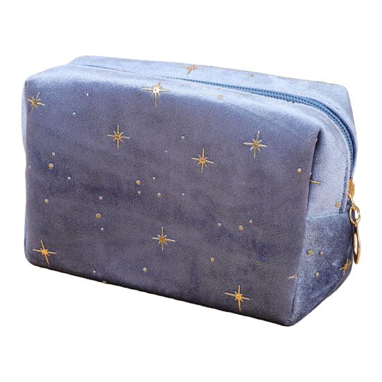 Cosmetic Bag Travel Toiletry Bag Spacious Capacity Velvet Exterior Star Pattern Lipstick Eye Shadow Portable Organizer