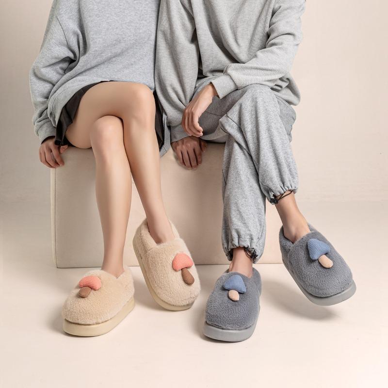 Cute cotton slippers women's autumn and winter new indoor home thick-soled thermal bag heel wool cotton shoes men's winter