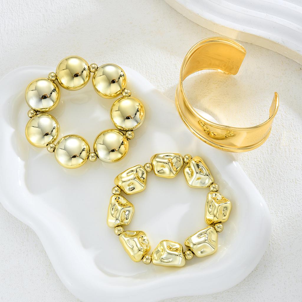 17KM 3 Piece Irregular Beaded Metal Bangle Set Fashion Jewelry Women Trendy Shiny Daily Party Accessory Gift For Her