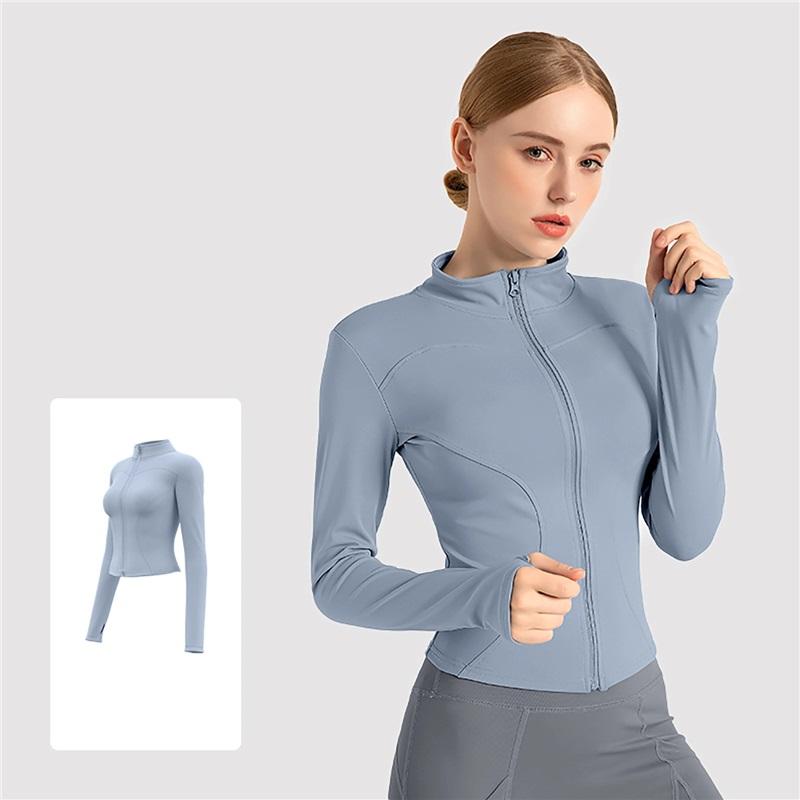 Högstretch Damyogakläder, Utomhuslöpningssportjackor, Tunna Fitness Långärmade Enfärgade Solskyddstoppar