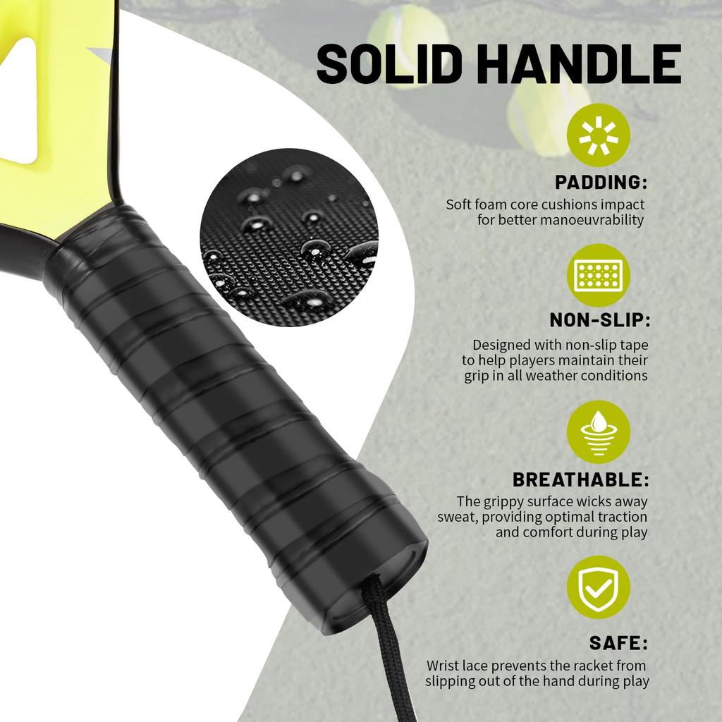 Hikeen Padel Racket Tennis Racket Carbon Padel Carbon Fiber Surface Park Exercise Lightweight EVA Memory Flex Foam Core