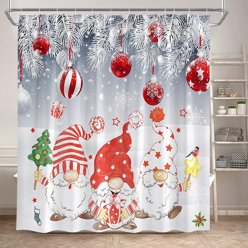 Cute Snowman Christmas Shower Curtains Xmas Tree Gift Cartoon Santa Claus Winter Scenery Bath Curtain Fabric Home Bathroom Decor
