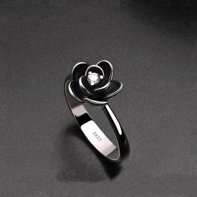 Zhenrong Creative Anello di Fidanzamento Fiore Rosa con Diamanti Placcato Argento 925 - Moda Europea e Americana da Donna