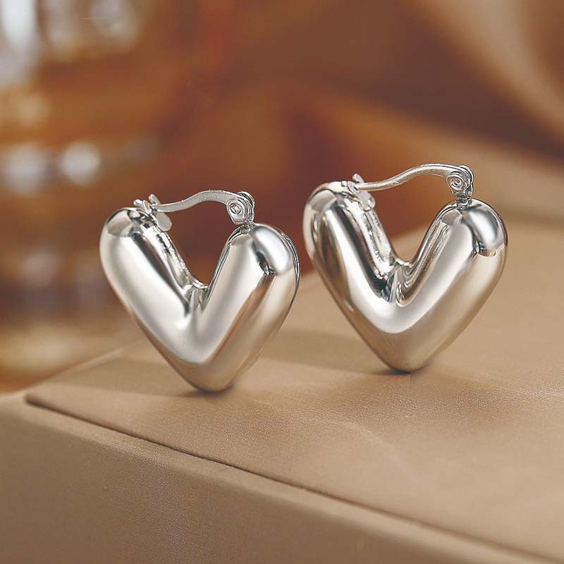 Stainless Steel Metal Peach Heart Pendant Earrings for Women Vintage Punk Gold Color Glossy Thick Heart Earrings Party Jewelry