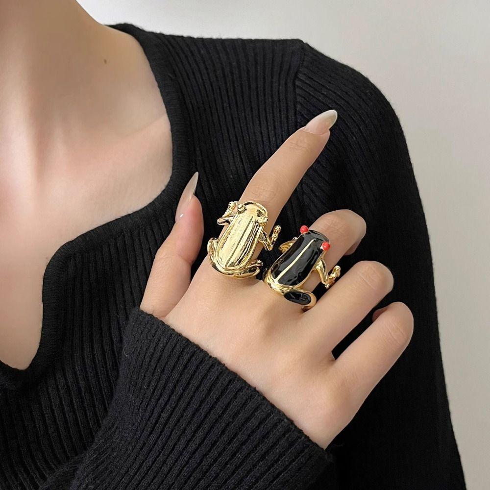 Dripping Oil Painting Ring Geometric Enamel Ring Fashion Design Frog Drip Oil Ring  Women