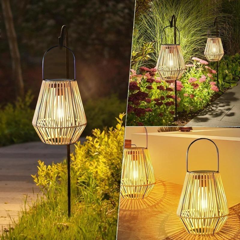 Boho-Style Handmade Solar Powered Rattan Chandelier - Waterproof Solar Light - with Handle, Ideal for Decorating Gardens