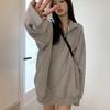 Casual Übergroßen Sweatshirts Frauen Koreanische Mode Kpop Polo Kragen Grau Solide Pullover Herbst Streetwear