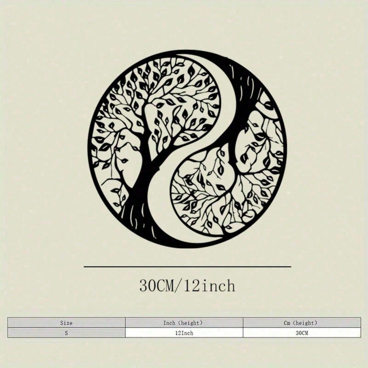Modern Round Wall Art Iron Tree of Life Yin Yang Decor for Living Room Bedroom Office 30x30