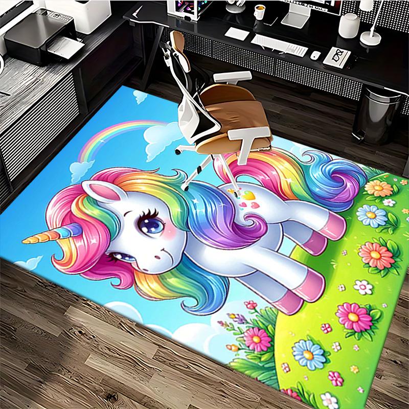 1pc Rainbow Unicorn Chair Mat - Anime Cartoon Design, Non-Slip Carpet for Office Chairs, Suitable for All Seasons and Perfect As a Gift.H061