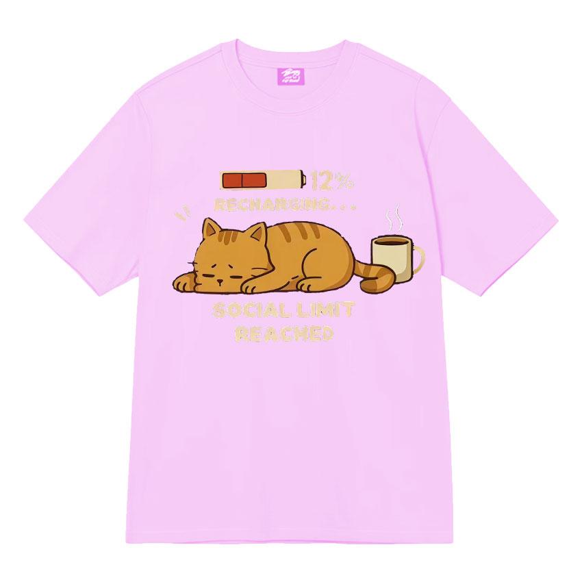 Recharging Social Limit Reached Funny Cat Meme T Shrits Fashion Graphics Mens Women T Shirt High Quality Short Sleeve Streetwear