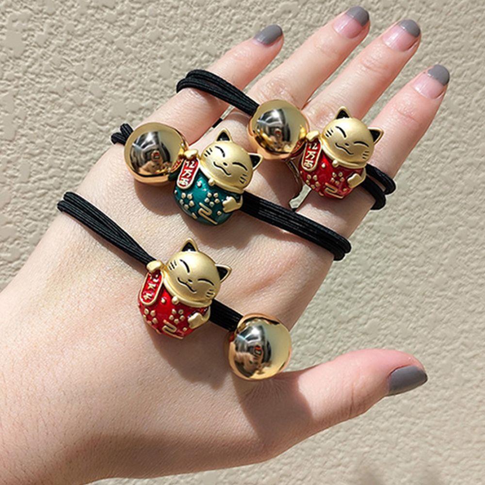 

Holder Women Hair Rope Elastic Rubber Bands Lucky Cat Head Rope Korean Style Hair Accessories зелений