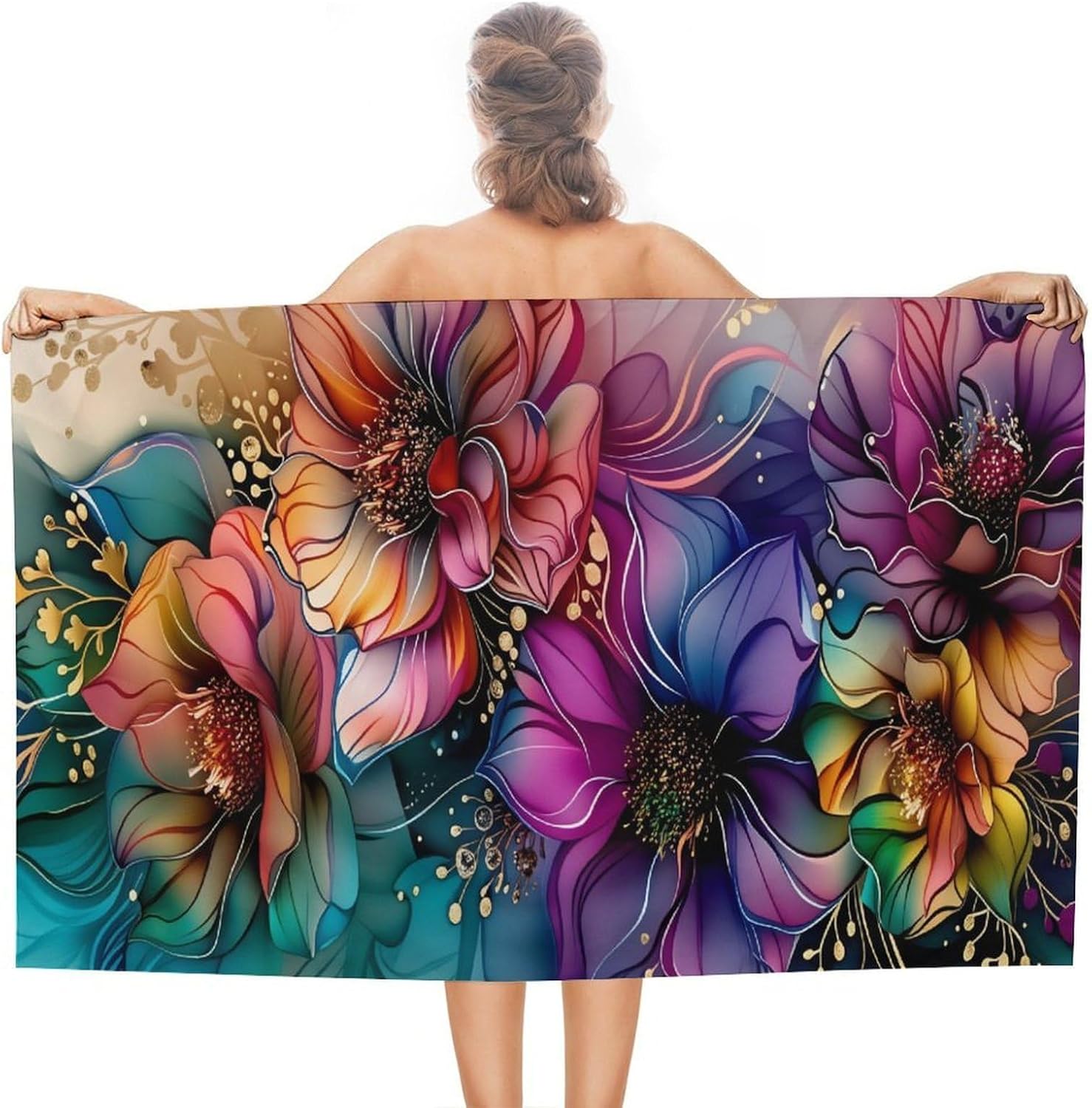 

Artistic Black Plum Blossoms Beach Towel, Ink Style Floral Quick Dry Absorbent, Sand Free Soft Microfiber Sports Swim Travel W30*H60(CM)