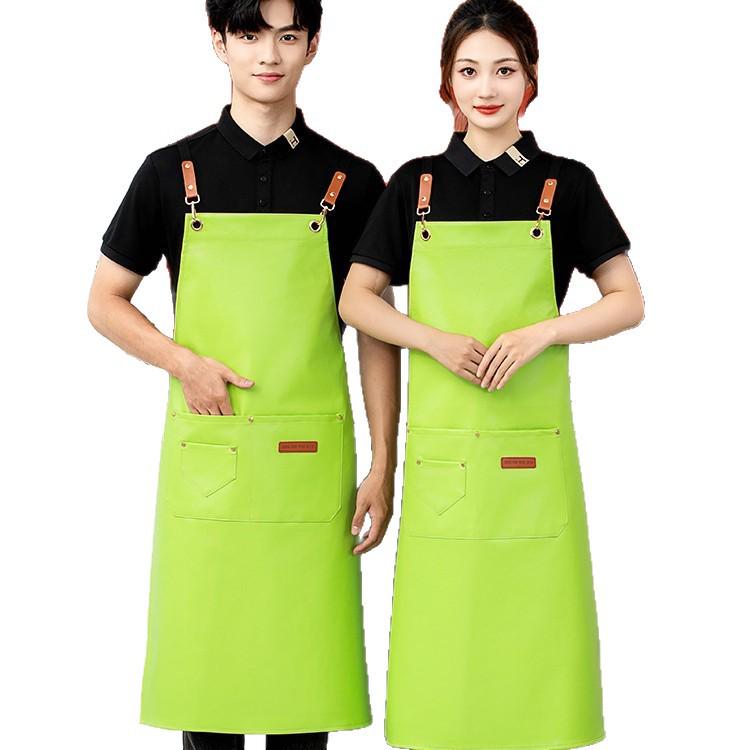 Custom Waterproof Leather Apron with Logo for Kitchen, Catering, Seafood, Fish Cutting - Oil-Proof Waist Apron