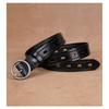 Womens Black Genuine Leather Belt With Hollow Detail Slim Waist Design No-Punch Hole Adjustable Length Jeans Dresses