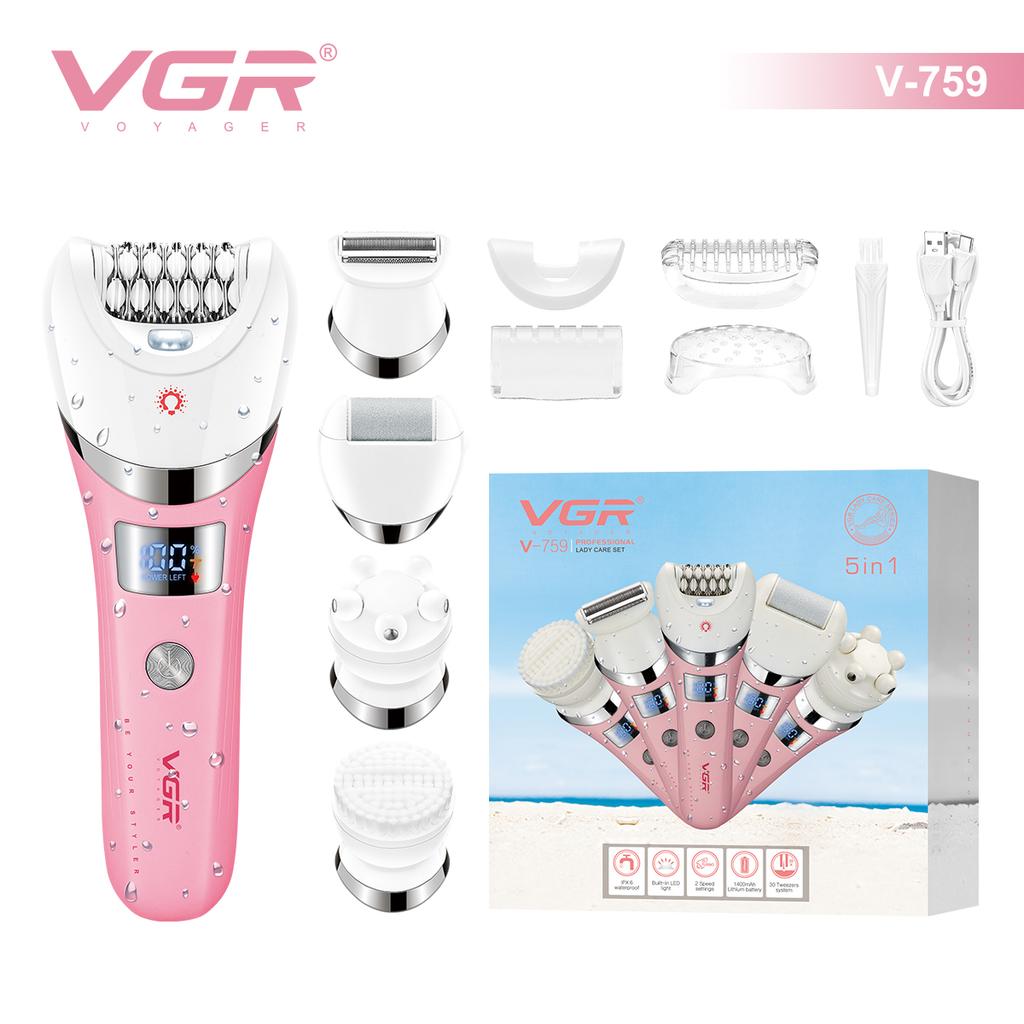 VGR Electric 5-in-1 New High-end Hair Trimming Set IPX6 Waterproof Multifunctional Body Hair Remover Alloy Blade Full Body Hair Removal Device V-759