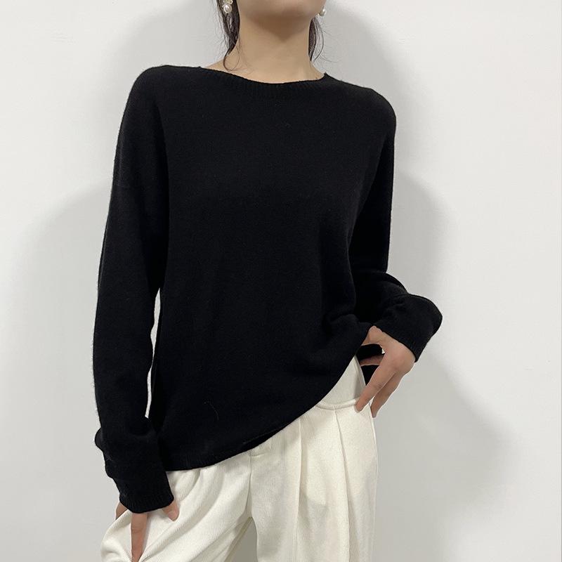 Women's 100% Pure Wool Seamless Sweater - Loose & Slim Fit, Round Neck, Perfect for Autumn & Winter