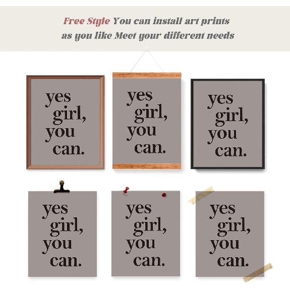 LARTSFRO Trendy Black and White pirational Wall Art Prints Set of 4, Girly Room Decor, Neutral Motivational Positive Artwork Posters Wall Decor for