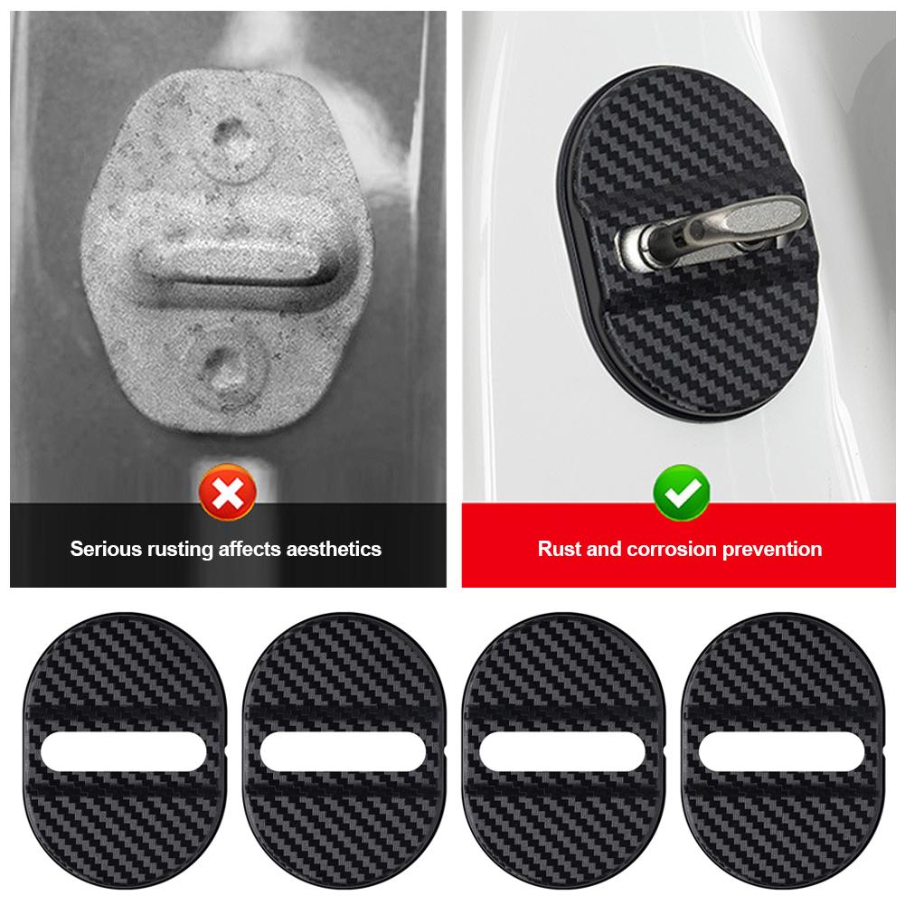 4Pcs/Set Carbon Fiber Pattern Car Door Lock Protective Cover Cushion Anti Rust Sleeve Plastic for Car Door Lock Car Accessories