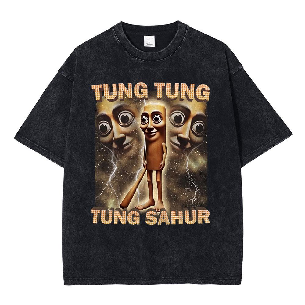 Italian Brainrot Tralalero Tralala Tung Tung Tung Sahur Bombardiro Crocodilo Funny Meme T-shirt Men Women Vintage Washed T shirt
